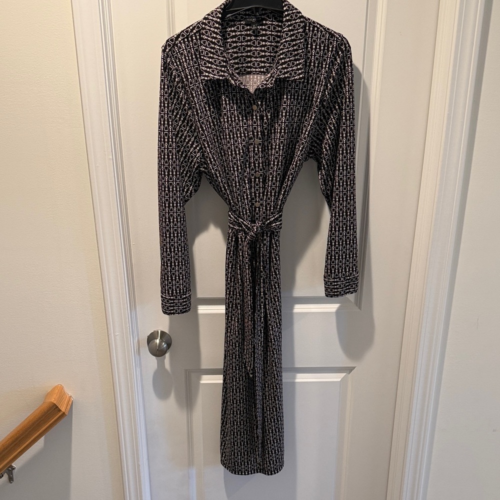 Talbots Brown and White Geometric Print Dress